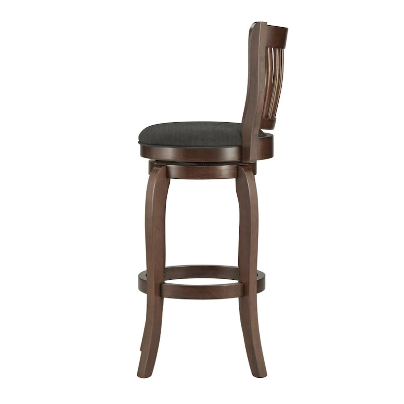 29-Inch Swivel Bar Stool with Linen Upholstery and Wood Frame