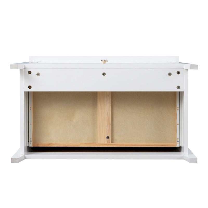 Solid Wood Spray-Painted Drawer Cabinet with Retro Round Handle, White