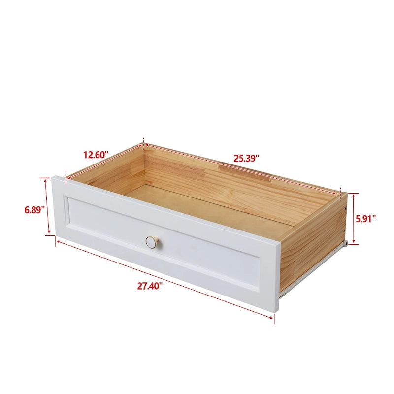 Solid Wood Spray-Painted Drawer Cabinet with Retro Round Handle, White