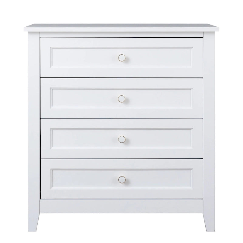 Solid Wood Spray-Painted Drawer Cabinet with Retro Round Handle, White