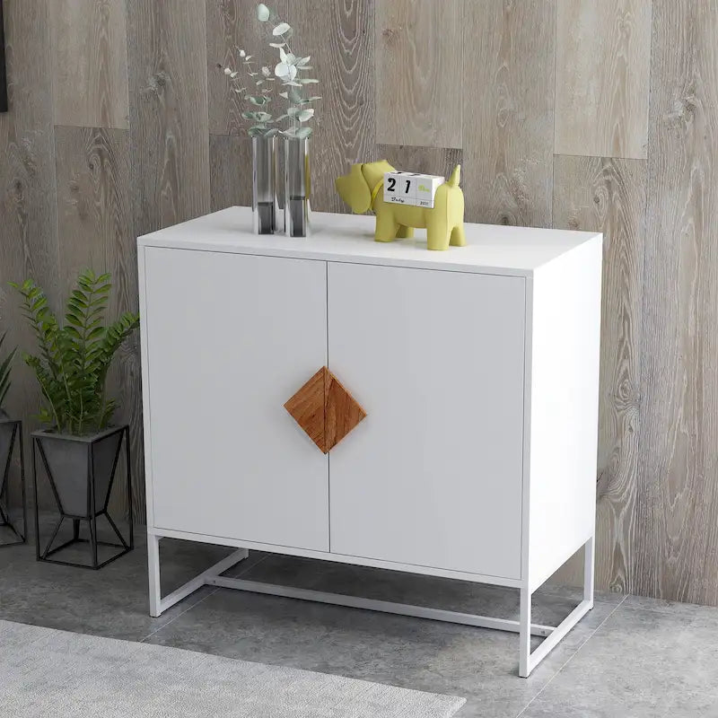 Solid Wood Square Handle 2-Door Sideboard, White