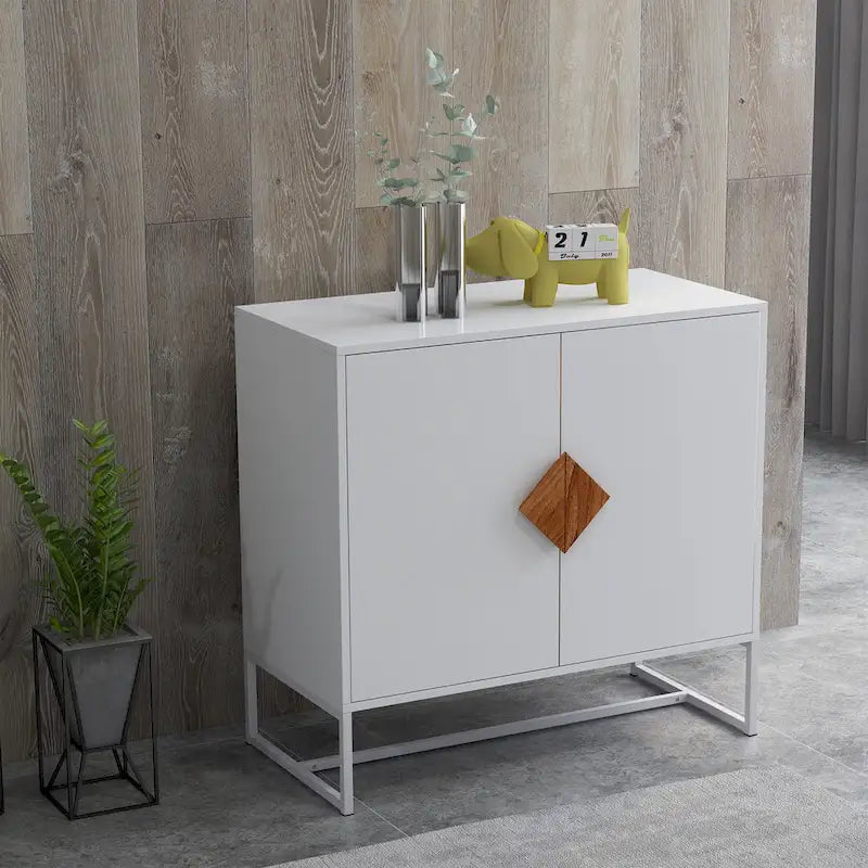 Solid Wood Square Handle 2-Door Sideboard, White