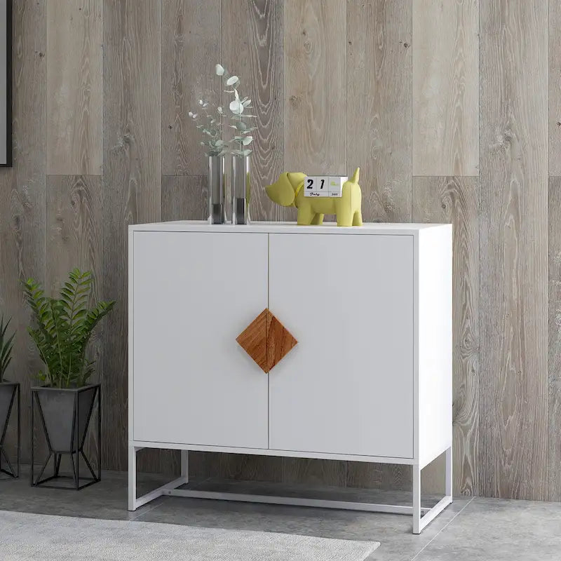 Solid Wood Square Handle 2-Door Sideboard, White