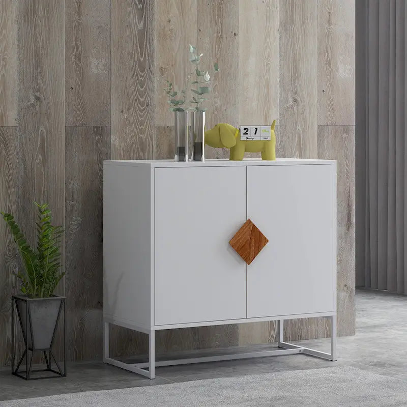 Solid Wood Square Handle 2-Door Sideboard, White