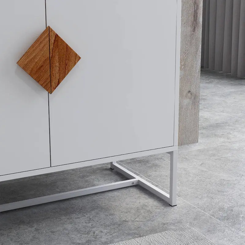 Solid Wood Square Handle 2-Door Sideboard, White