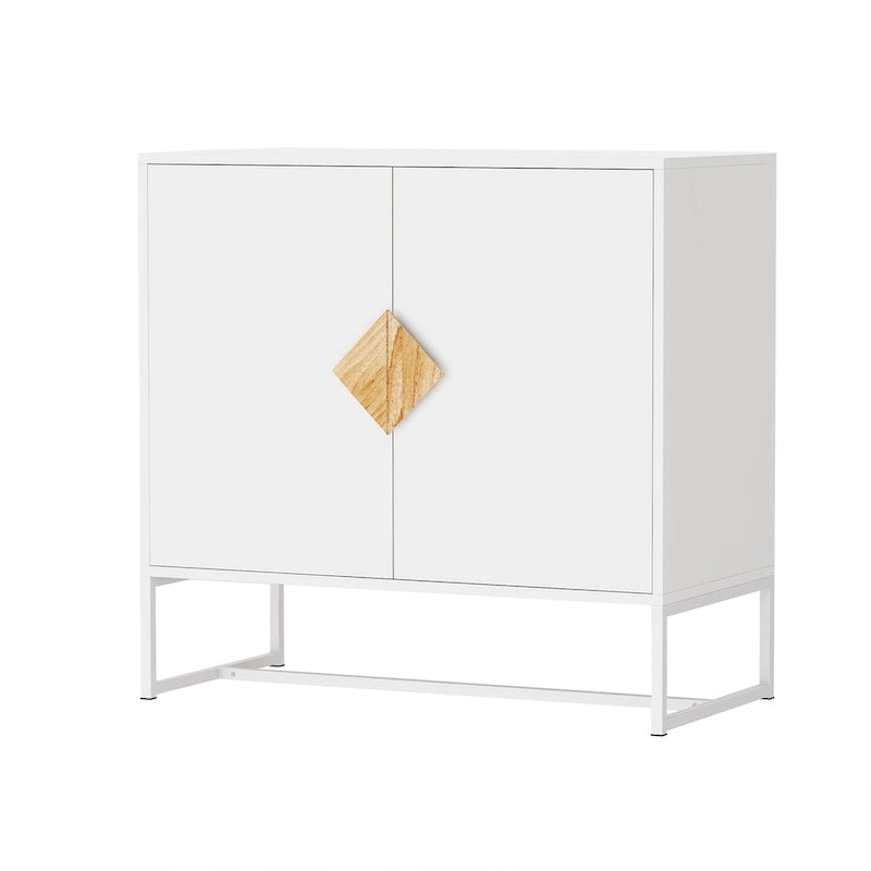 Solid Wood Square Handle 2-Door Sideboard, White
