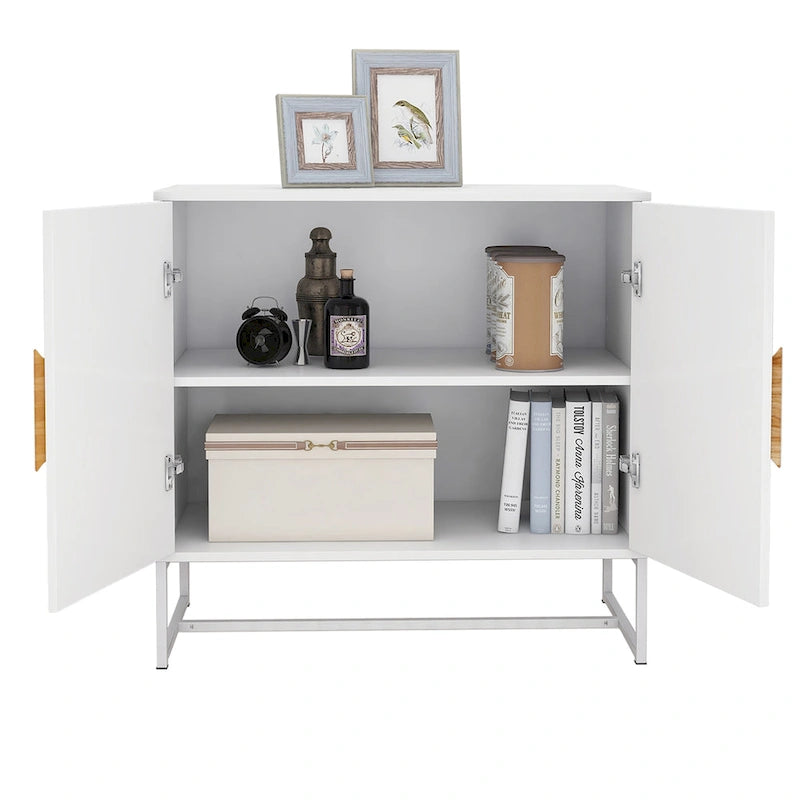 Solid Wood Square Handle 2-Door Sideboard, White