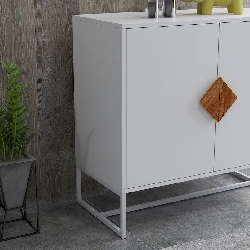 Solid Wood Square Handle 2-Door Sideboard, White
