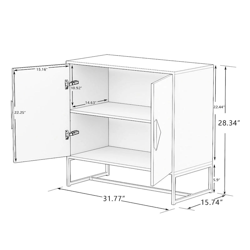 Solid Wood Square Handle 2-Door Sideboard, White