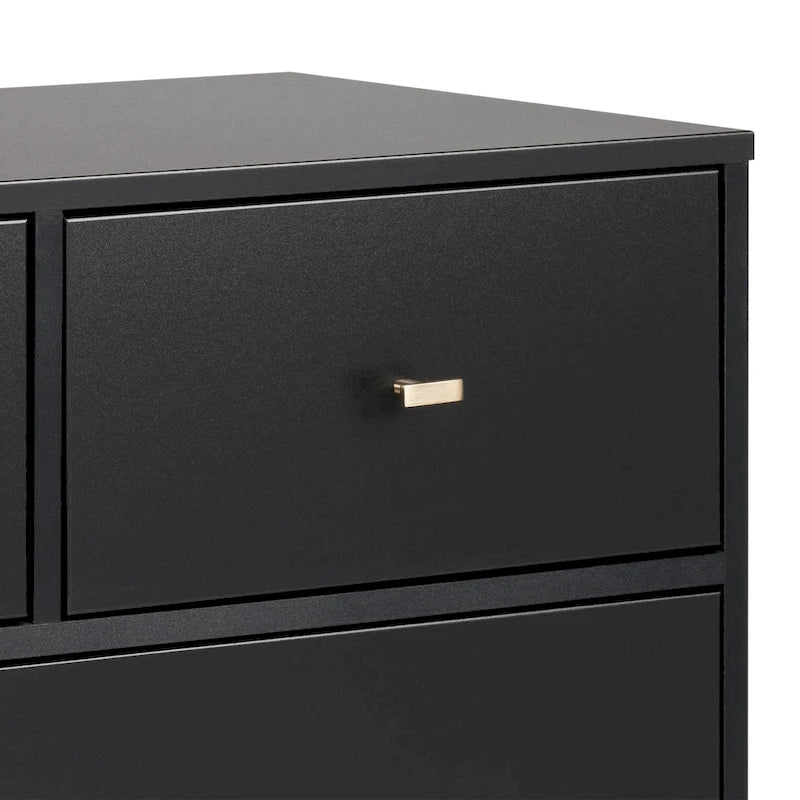 Mid-Century Modern 7-Drawer Dresser with Brass Knobs and Wood Legs, Multiple Colors