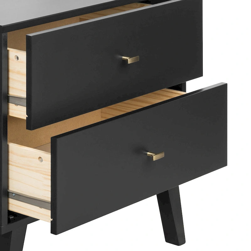 Mid-Century Modern 7-Drawer Dresser with Brass Knobs and Wood Legs, Multiple Colors