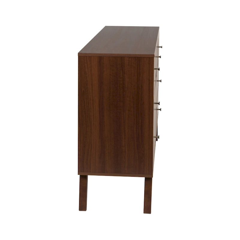 Mid-Century Modern 7-Drawer Dresser with Brass Knobs and Wood Legs, Multiple Colors