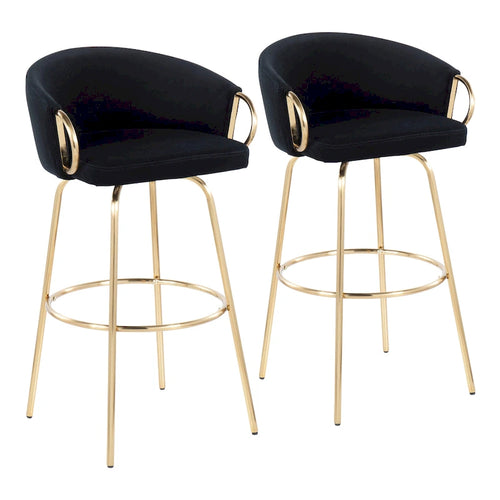 30-Inch Fixed-Height Swivel Bar Stool with Velvet Seat and Gold Frame, Set of 2