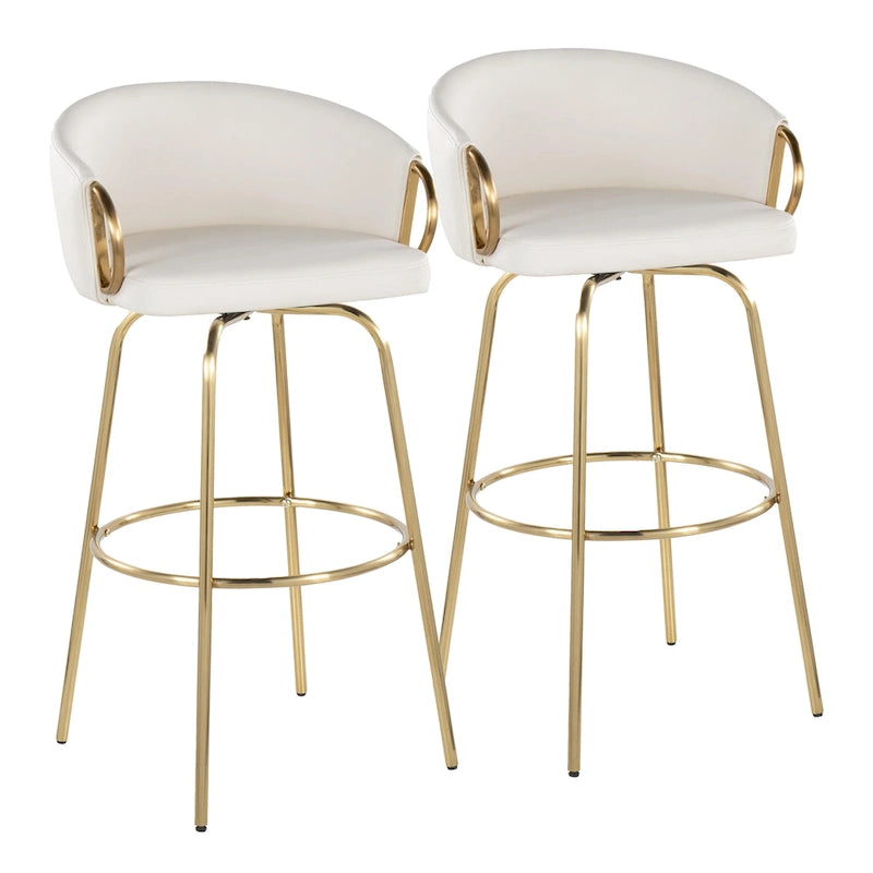 30-Inch Fixed-Height Swivel Bar Stool with Velvet Seat and Gold Frame, Set of 2