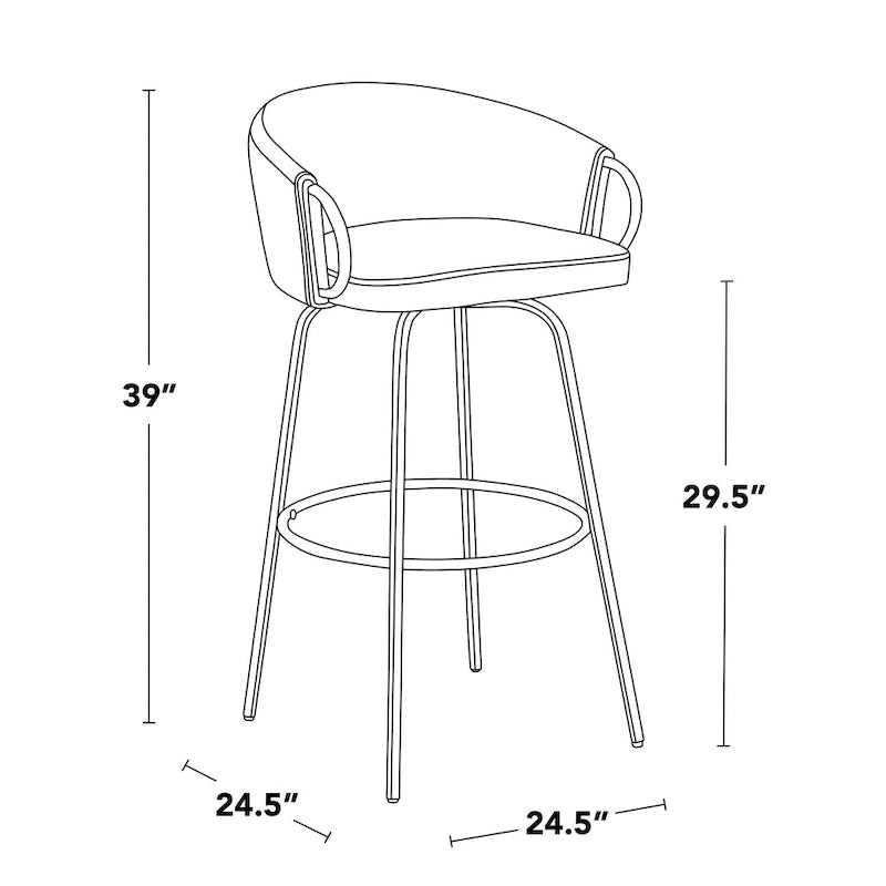 30-Inch Fixed-Height Swivel Bar Stool with Velvet Seat and Gold Frame, Set of 2