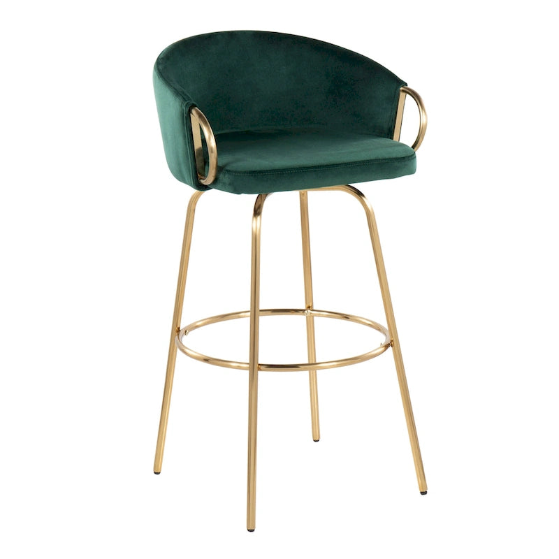 30-Inch Fixed-Height Swivel Bar Stool with Velvet Seat and Gold Frame, Set of 2