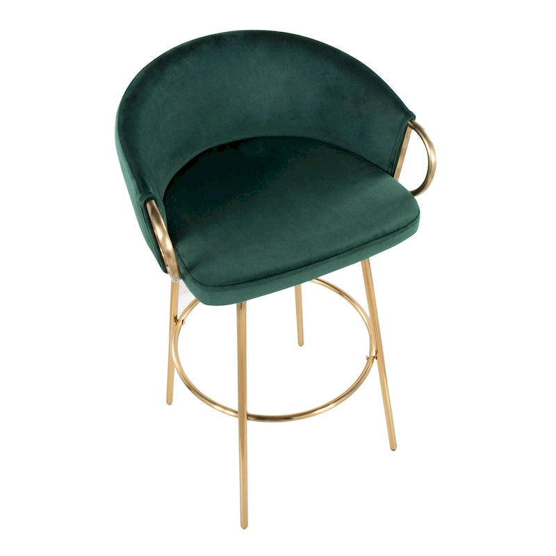 30-Inch Fixed-Height Swivel Bar Stool with Velvet Seat and Gold Frame, Set of 2