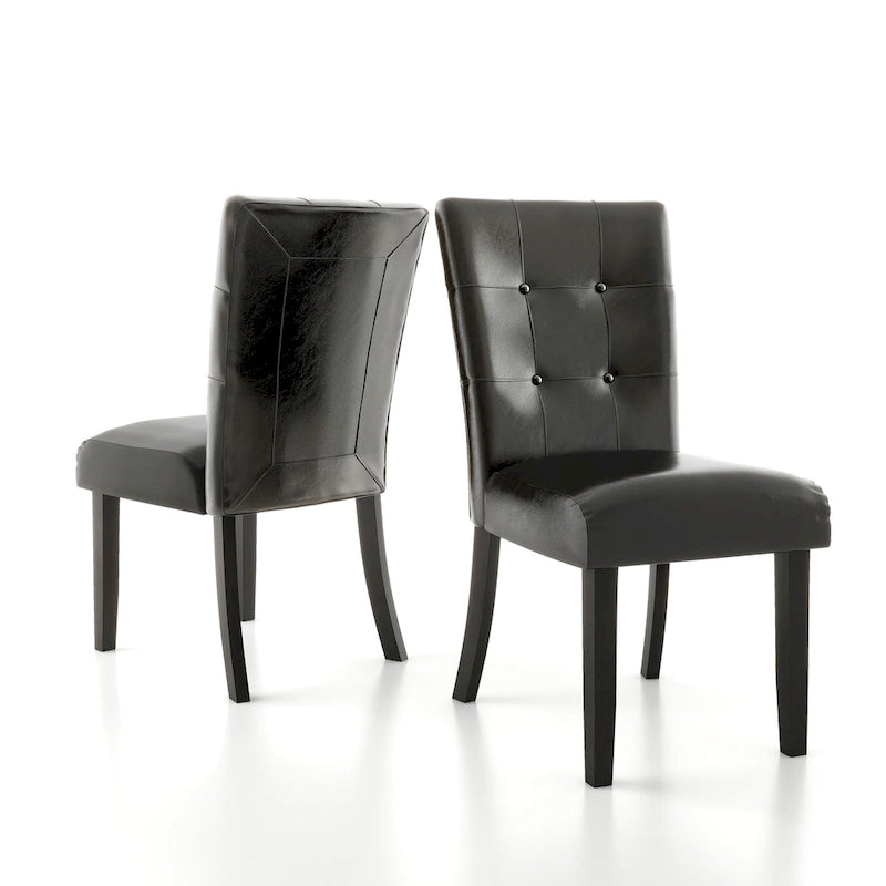 Espresso Faux Leather Tufted Side Chair with Wood Legs, Set of 2