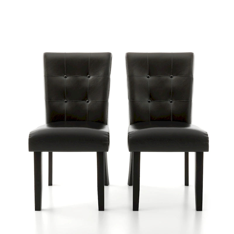 Espresso Faux Leather Tufted Side Chair with Wood Legs, Set of 2