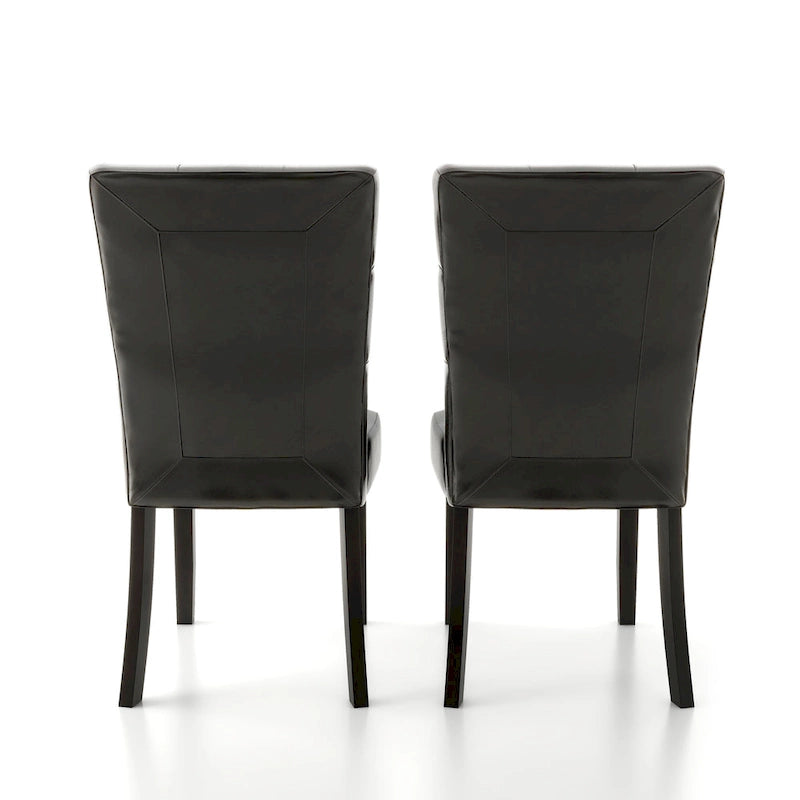 Espresso Faux Leather Tufted Side Chair with Wood Legs, Set of 2