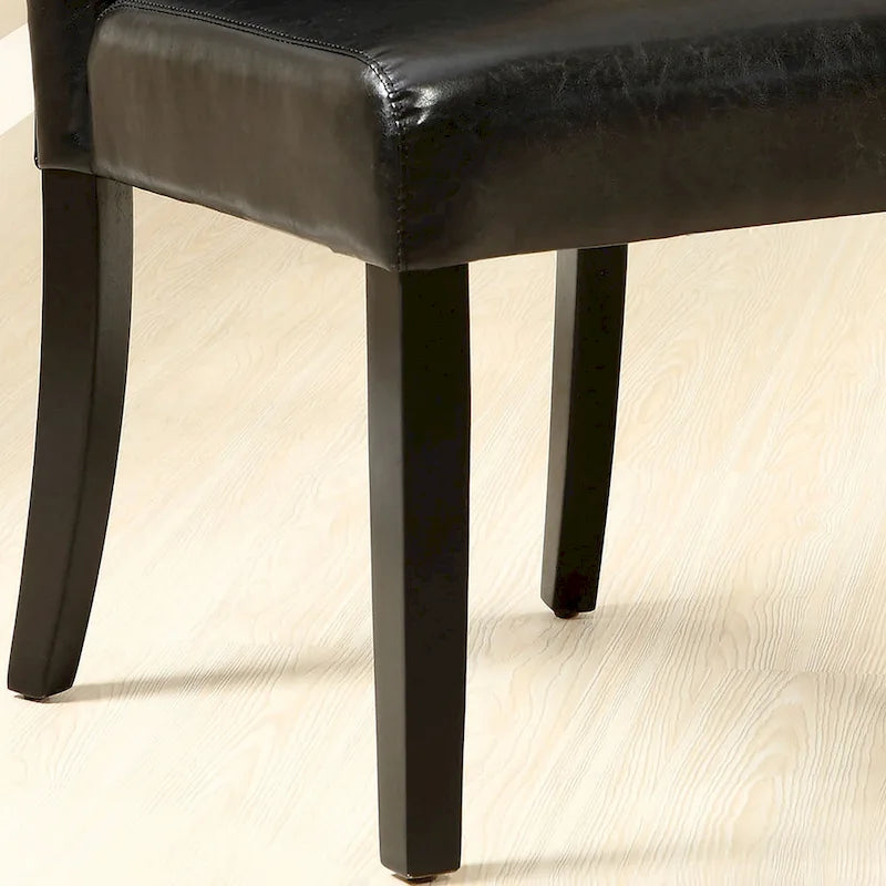 Espresso Faux Leather Tufted Side Chair with Wood Legs, Set of 2