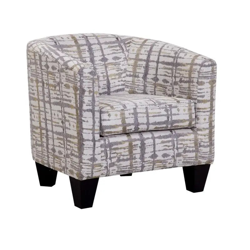 Upholstered Barrel Accent Chair with Bold Print and Wood Legs