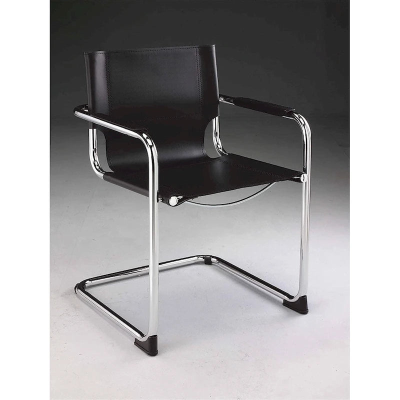 Black Faux Leather Dining Chair with Chrome Frame, Set of 2