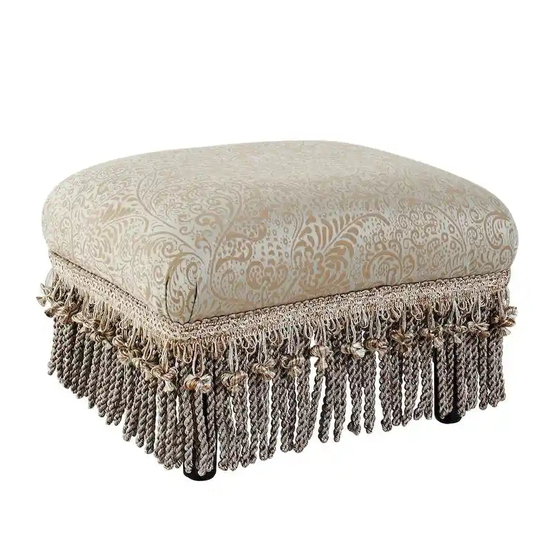 Small Woven Fabric Footstool Ottoman, 17 x 13 x 10.5 Inches