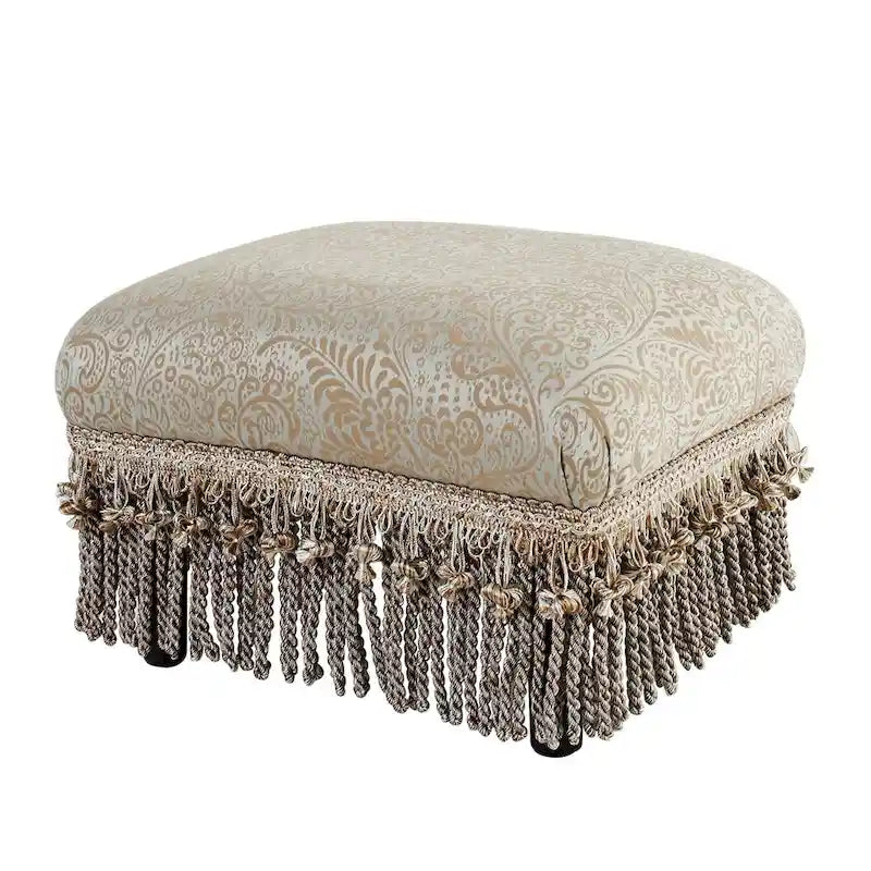 Small Woven Fabric Footstool Ottoman, 17 x 13 x 10.5 Inches