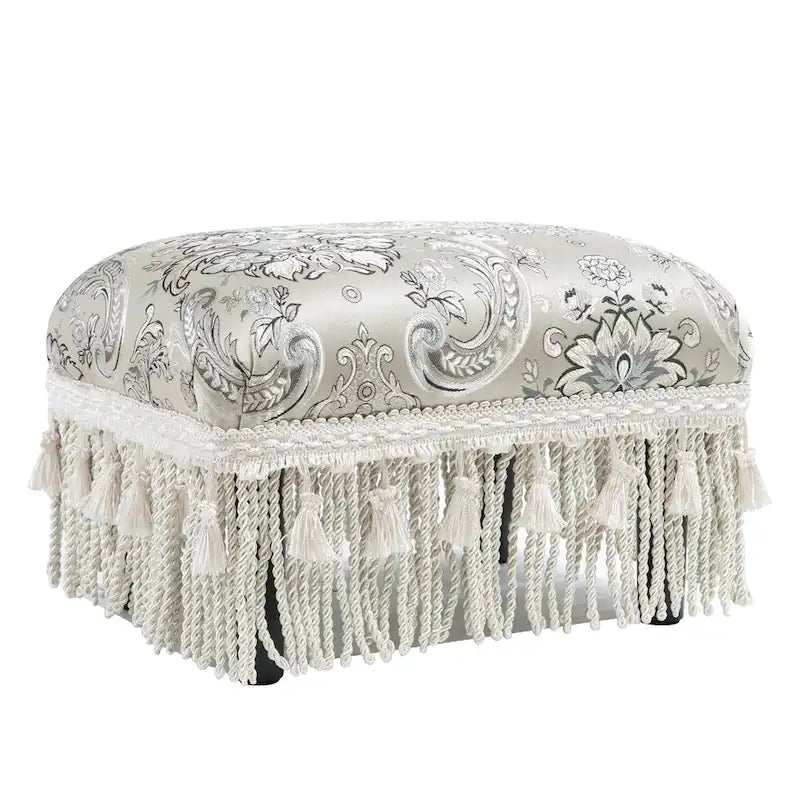 Small Woven Fabric Footstool Ottoman, 17 x 13 x 10.5 Inches