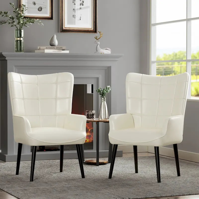 High-Back Tufted Wingback Accent Chair, Cream, Brown or Taupe