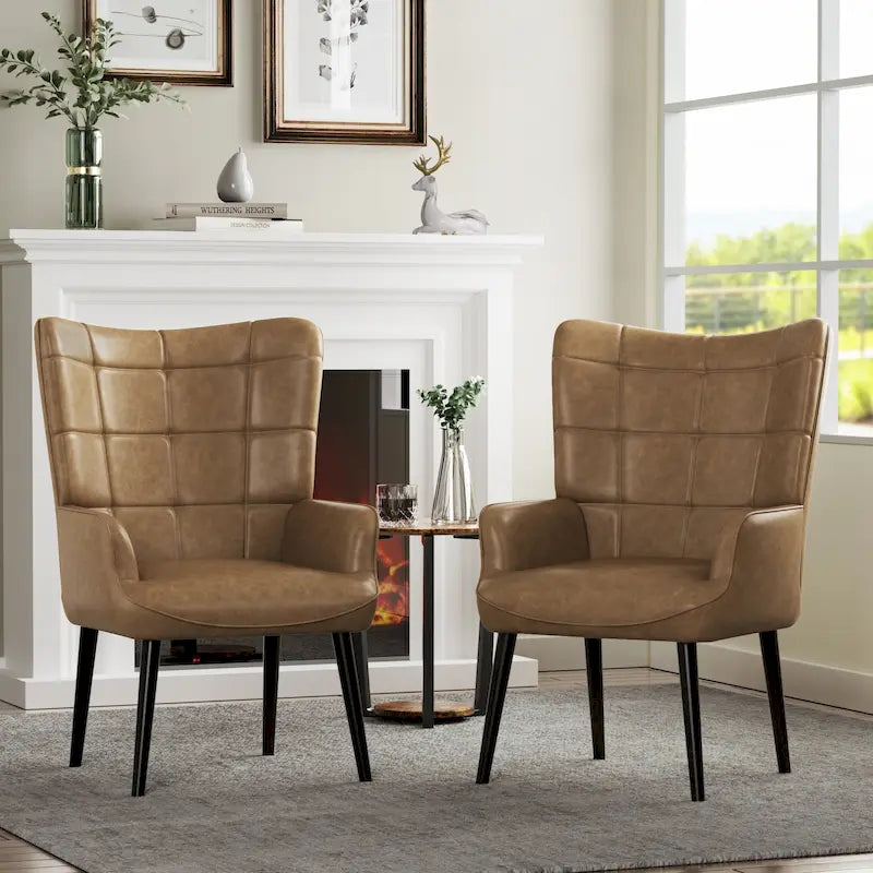 High-Back Tufted Wingback Accent Chair, Cream, Brown or Taupe