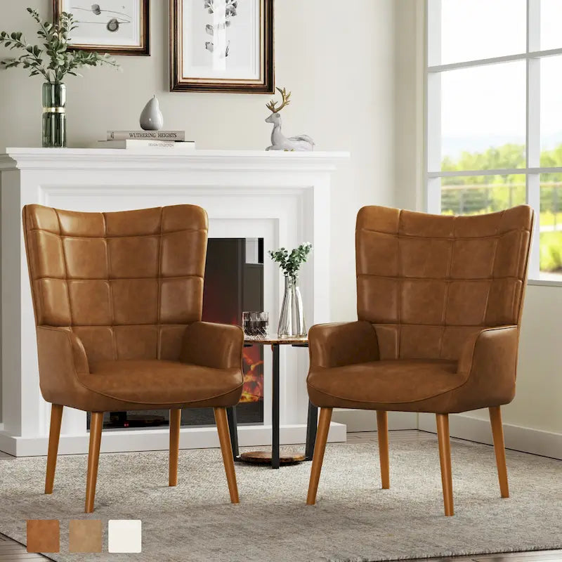 High-Back Tufted Wingback Accent Chair, Cream, Brown or Taupe