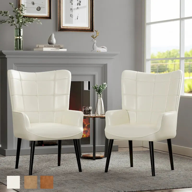 High-Back Tufted Wingback Accent Chair, Cream, Brown or Taupe