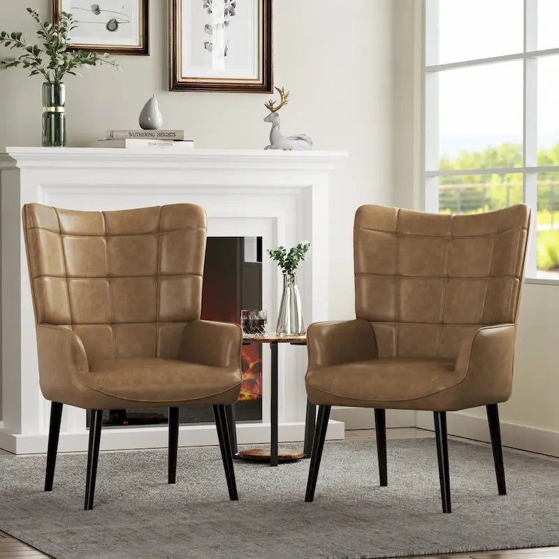 High-Back Tufted Wingback Accent Chair, Cream, Brown or Taupe