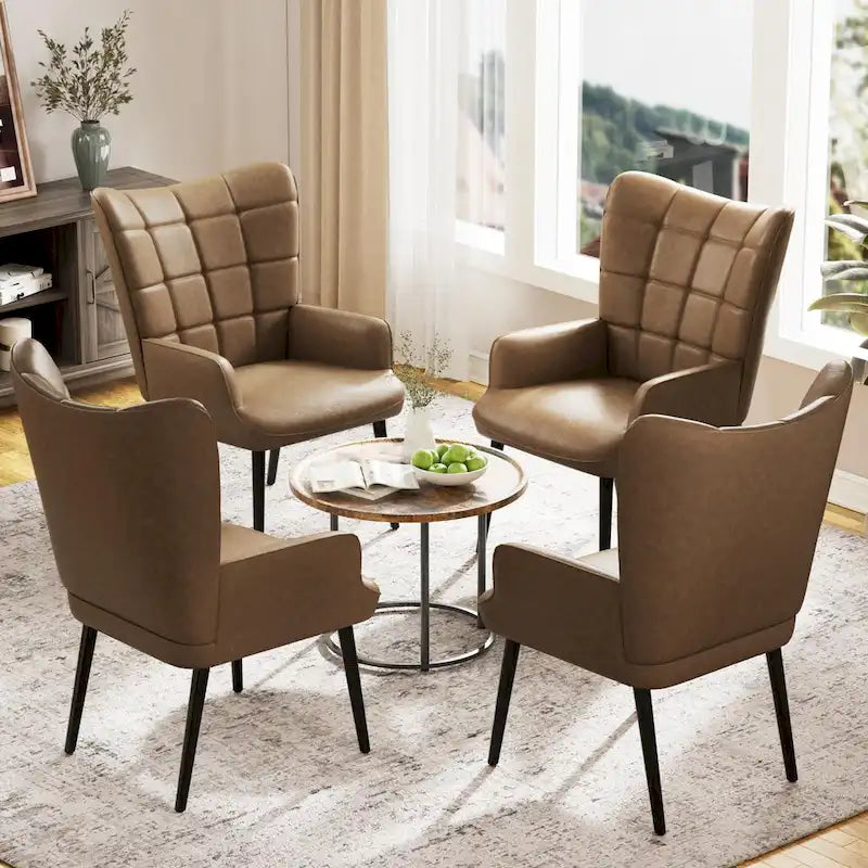 High-Back Tufted Wingback Accent Chair, Cream, Brown or Taupe