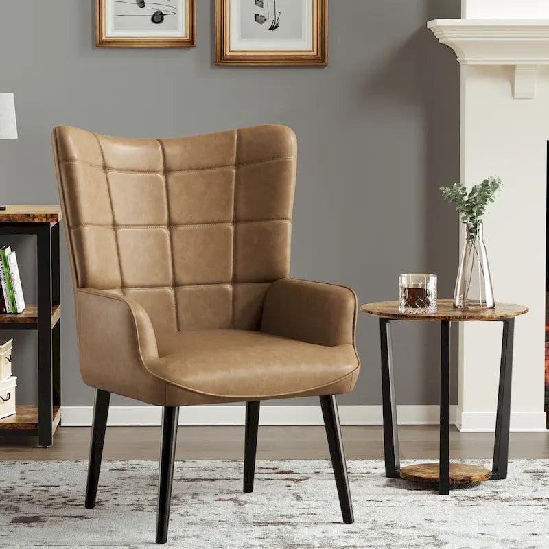 High-Back Tufted Wingback Accent Chair, Cream, Brown or Taupe