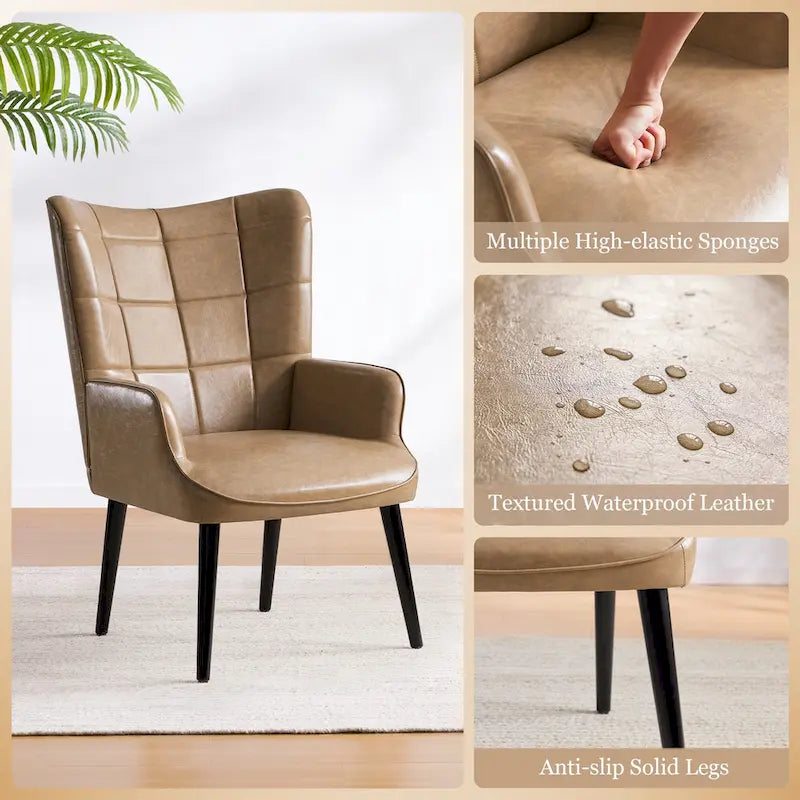 High-Back Tufted Wingback Accent Chair, Cream, Brown or Taupe