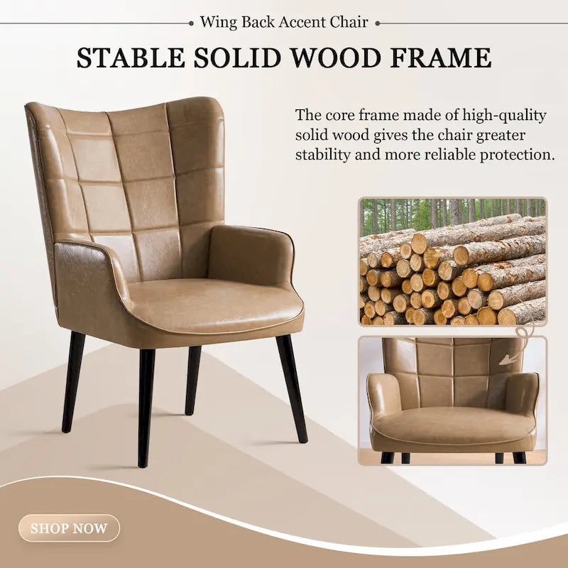 High-Back Tufted Wingback Accent Chair, Cream, Brown or Taupe