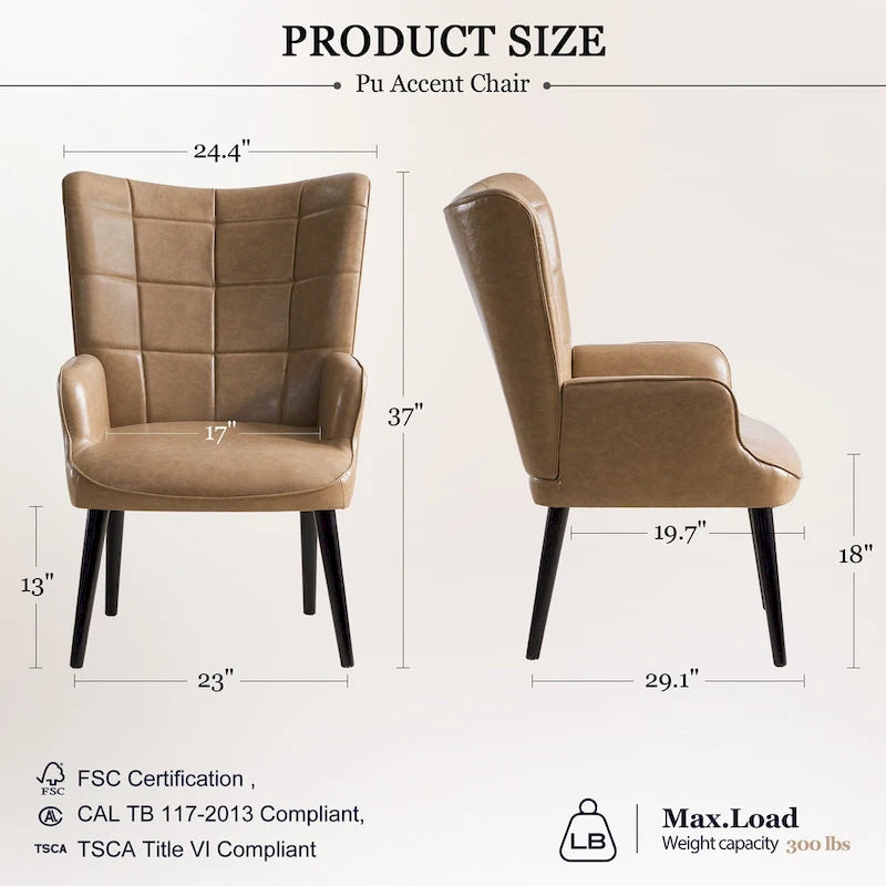 High-Back Tufted Wingback Accent Chair, Cream, Brown or Taupe
