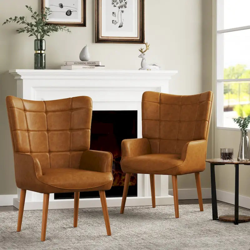 High-Back Tufted Wingback Accent Chair, Cream, Brown or Taupe