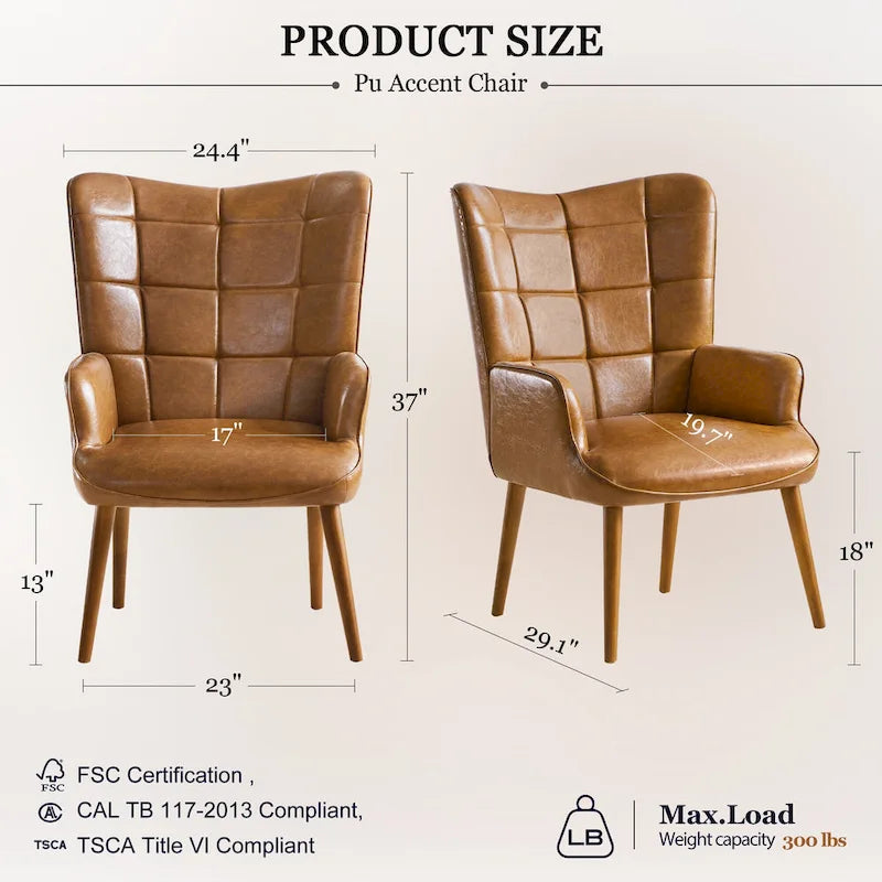 High-Back Tufted Wingback Accent Chair, Cream, Brown or Taupe