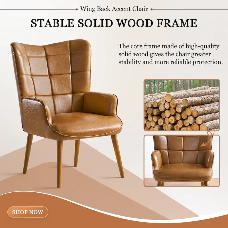 High-Back Tufted Wingback Accent Chair, Cream, Brown or Taupe