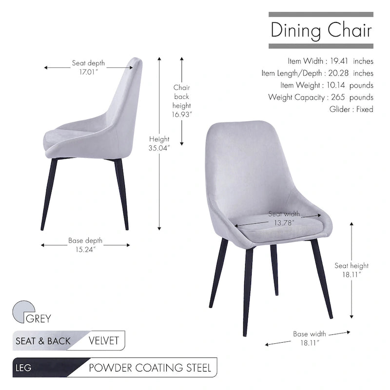 Velvet Upholstered Dining Chair with Steel Legs, Set of 2