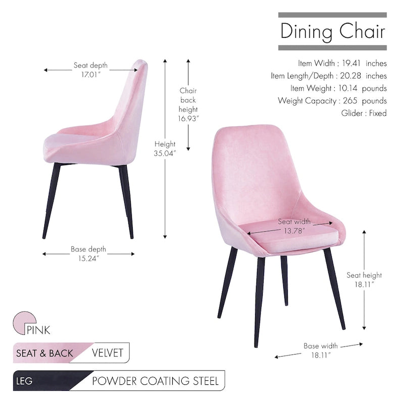 Velvet Upholstered Dining Chair with Steel Legs, Set of 2