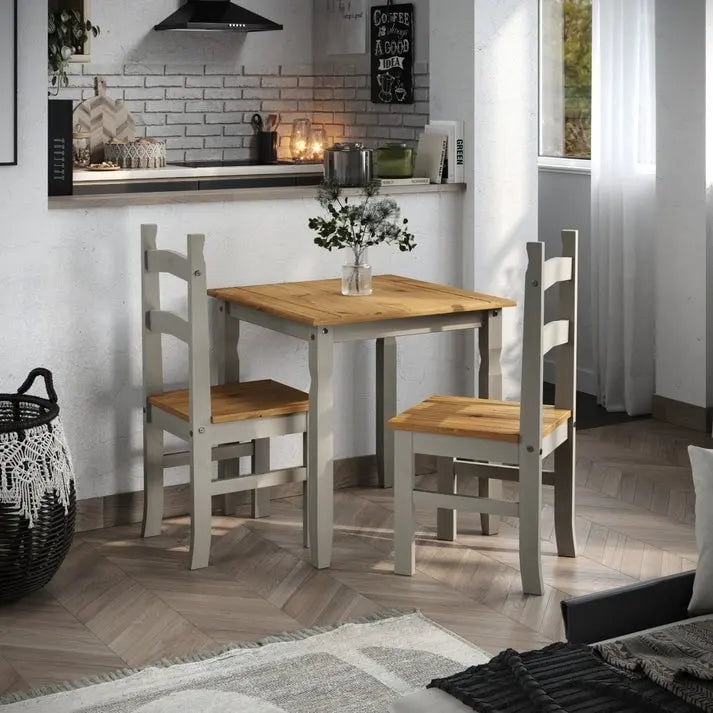 Solid Pine Wood Square Dining Table with Distressed Finish, Antique Brown or Gray Wash