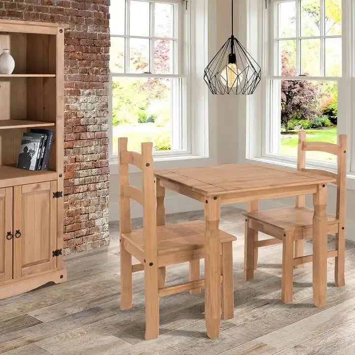 Solid Pine Wood Square Dining Table with Distressed Finish, Antique Brown or Gray Wash