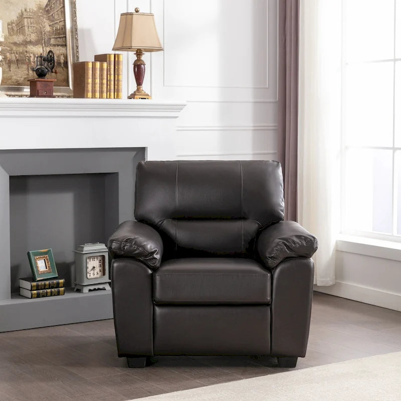 High-Back Faux Leather Accent Chair with Wood Frame, Multiple Colors