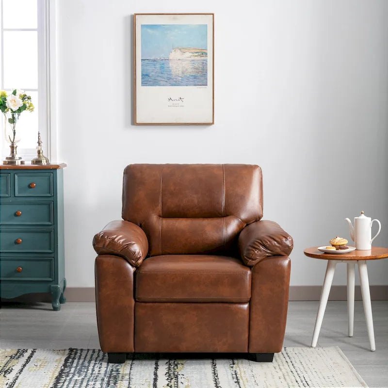 High-Back Faux Leather Accent Chair with Wood Frame, Multiple Colors