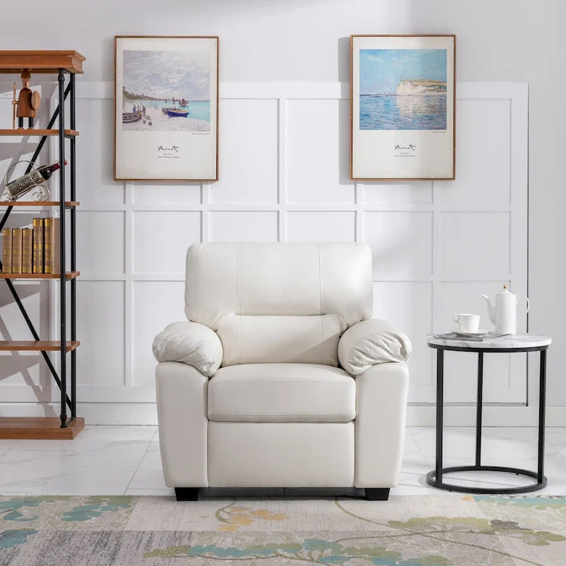 High-Back Faux Leather Accent Chair with Wood Frame, Multiple Colors
